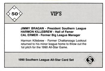 1990 Jennings Southern League All-Stars #50 Jimmy Bragan / Harmon Killebrew / Cal Ermer Back