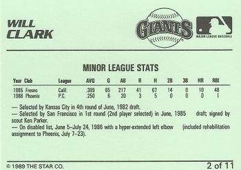 1989 Star Will Clark #2 Will Clark Back