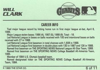 1989 Star Will Clark #6 Will Clark Back