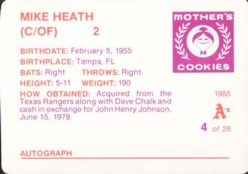 1985 Mother's Cookies Oakland Athletics #4 Mike Heath Back