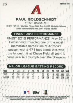 2013 Finest - Gold Refractors #26 Paul Goldschmidt Back