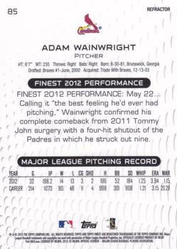 2013 Finest - Green Refractors #85 Adam Wainwright Back