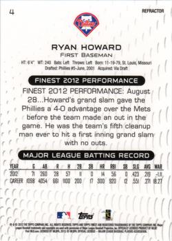 2013 Finest - Orange Refractors #4 Ryan Howard Back