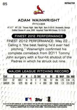 2013 Finest - Orange Refractors #85 Adam Wainwright Back