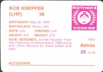 1985 Mother's Cookies Houston Astros #20 Bob Knepper Back