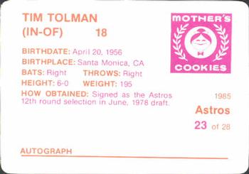 1985 Mother's Cookies Houston Astros #23 Tim Tolman Back
