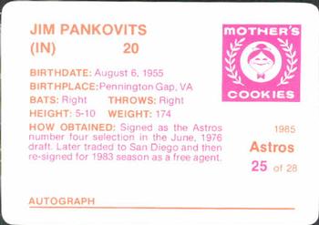 1985 Mother's Cookies Houston Astros #25 Jim Pankovits Back