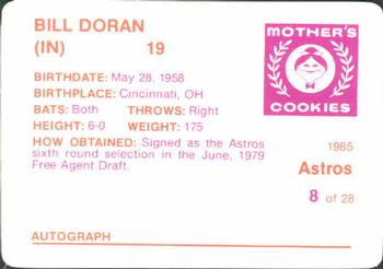 1985 Mother's Cookies Houston Astros #8 Bill Doran Back