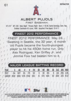 2013 Finest - Refractors #61 Albert Pujols Back