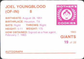 1985 Mother's Cookies San Francisco Giants #19 Joel Youngblood Back