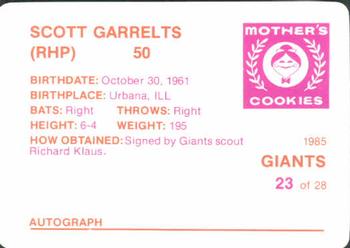 1985 Mother's Cookies San Francisco Giants #23 Scott Garrelts Back