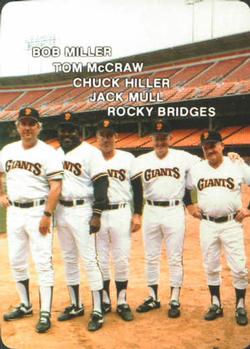 1985 Mother's Cookies San Francisco Giants #27 Giants' Coaches (Bob Miller / Tom McCraw / Chuck Hiller / Jack Mull / Rocky Bridges) Front