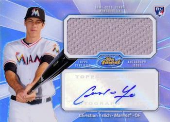 2013 Finest - Rookie Jumbo Relic Autographs Refractors #AJR-CY Christian Yelich Front