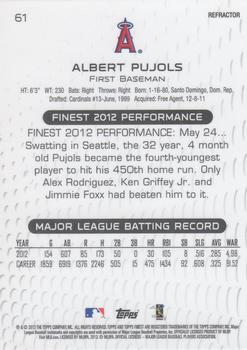 2013 Finest - X-Fractors #61 Albert Pujols Back