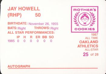 1987 Mother's Cookies Oakland Athletics #25 Jay Howell Back