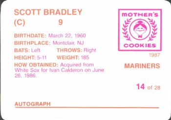 1987 Mother's Cookies Seattle Mariners #14 Scott Bradley Back