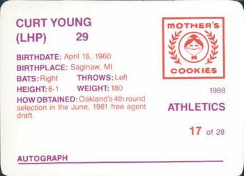 1988 Mother's Cookies Oakland Athletics #17 Curt Young Back