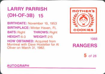 1988 Mother's Cookies Texas Rangers #5 Larry Parrish Back