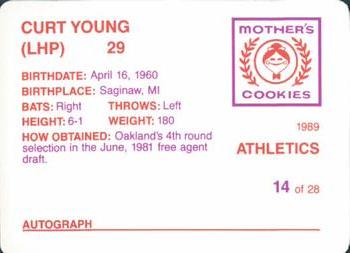 1989 Mother's Cookies Oakland Athletics #14 Curt Young Back