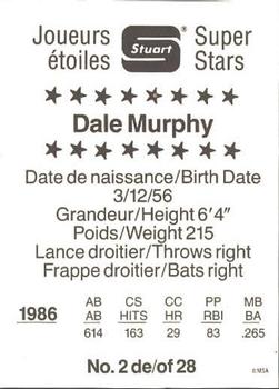 1987 Stuart Bakery Super Stars #2 Dale Murphy Back