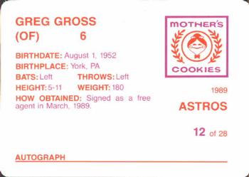 1989 Mother's Cookies Houston Astros #12 Greg Gross Back