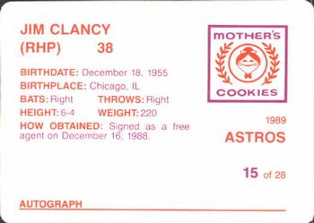 1989 Mother's Cookies Houston Astros #15 Jim Clancy Back