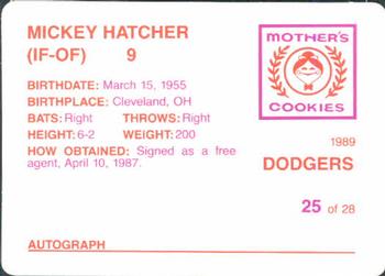 1989 Mother's Cookies Los Angeles Dodgers #25 Mickey Hatcher Back