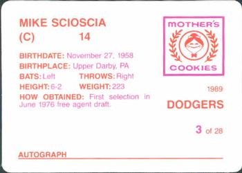 1989 Mother's Cookies Los Angeles Dodgers #3 Mike Scioscia Back