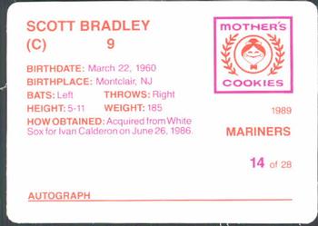 1989 Mother's Cookies Seattle Mariners #14 Scott Bradley Back