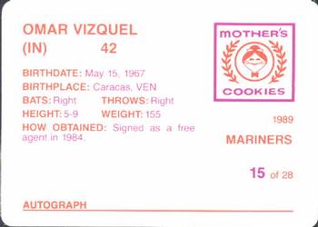 1989 Mother's Cookies Seattle Mariners #15 Omar Vizquel Back