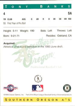 1993 Classic Best Southern Oregon A's #4 Tony Banks Back