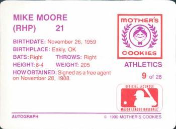 1990 Mother's Cookies Oakland Athletics #9 Mike Moore Back