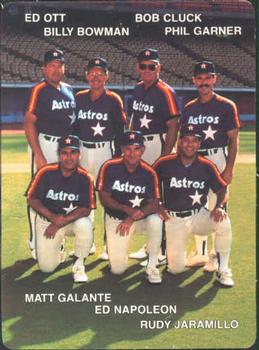 1990 Mother's Cookies Houston Astros #27 Astros Coaches (Ed Ott / Billy Bowman / Bob Cluck / Phil Garner / Matt Galante / Ed Napoleon / Rudy Jaramillo) Front