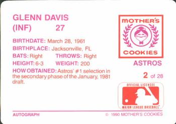 1990 Mother's Cookies Houston Astros #2 Glenn Davis Back