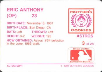 1990 Mother's Cookies Houston Astros #3 Eric Anthony Back
