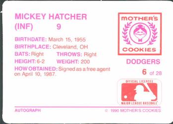 1990 Mother's Cookies Los Angeles Dodgers #6 Mickey Hatcher Back
