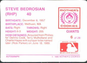 1990 Mother's Cookies San Francisco Giants #6 Steve Bedrosian Back