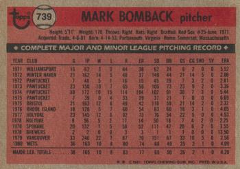 1981 Topps Traded #739 Mark Bomback Back