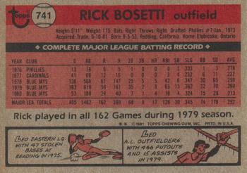 1981 Topps Traded #741 Rick Bosetti Back