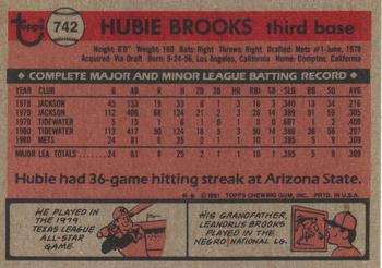 1981 Topps Traded #742 Hubie Brooks Back