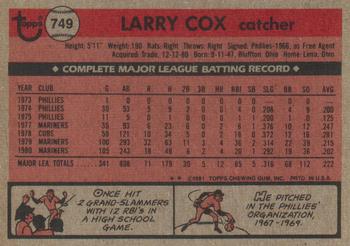 1981 Topps Traded #749 Larry Cox Back