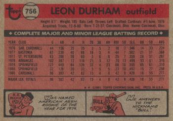 1981 Topps Traded #756 Leon Durham Back