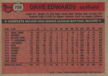 1981 Topps Traded #758 Dave Edwards Back