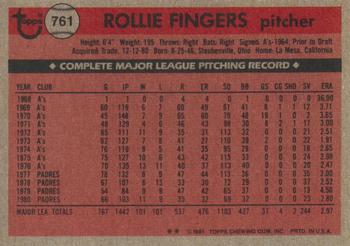 1981 Topps Traded #761 Rollie Fingers Back