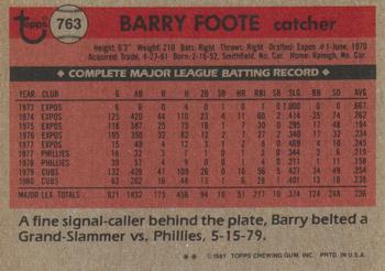 1981 Topps Traded #763 Barry Foote Back