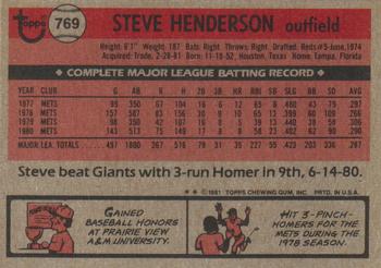 1981 Topps Traded #769 Steve Henderson Back