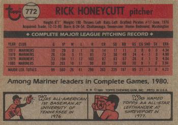 1981 Topps Traded #772 Rick Honeycutt Back