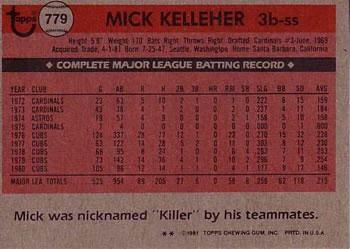 1981 Topps Traded #779 Mick Kelleher Back