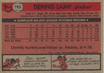 1981 Topps Traded #785 Dennis Lamp Back