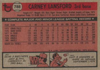 1981 Topps Traded #788 Carney Lansford Back
